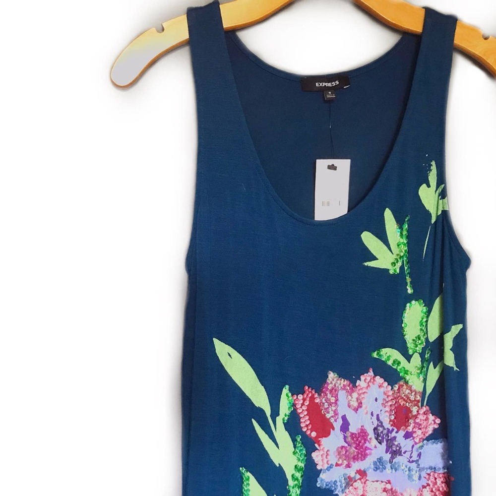 Express | NWT Floral Blue Sequin Tank Dress